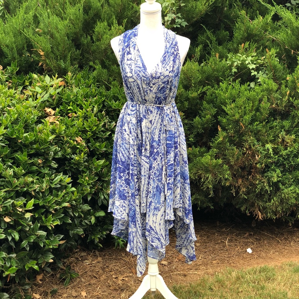 Blue + White Snakeskin Asymmetrical Dress